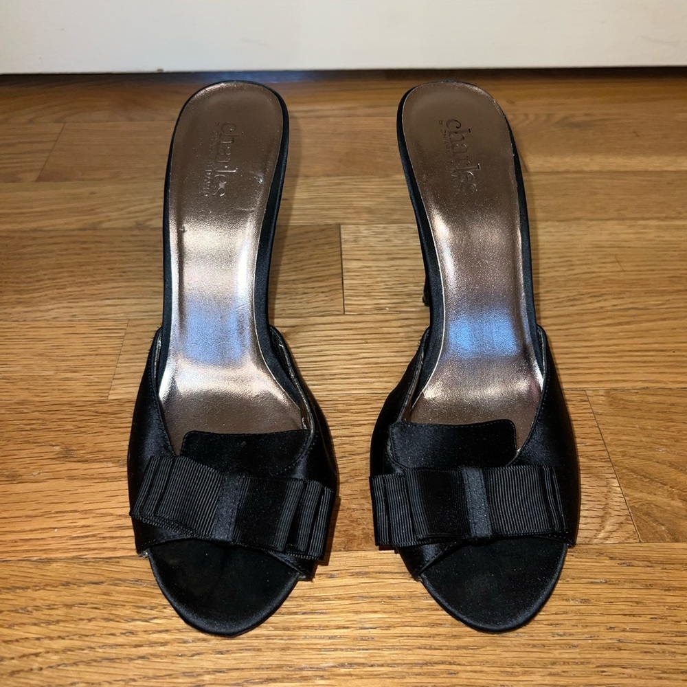 Charles David Satin Mule Heels with Bow